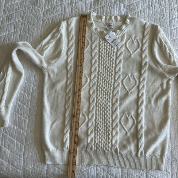 J.Crew Women’s Cable-Knit Hearts Crewneck Sweater Ivory CF398 | Size Large New - Picture 13 of 14